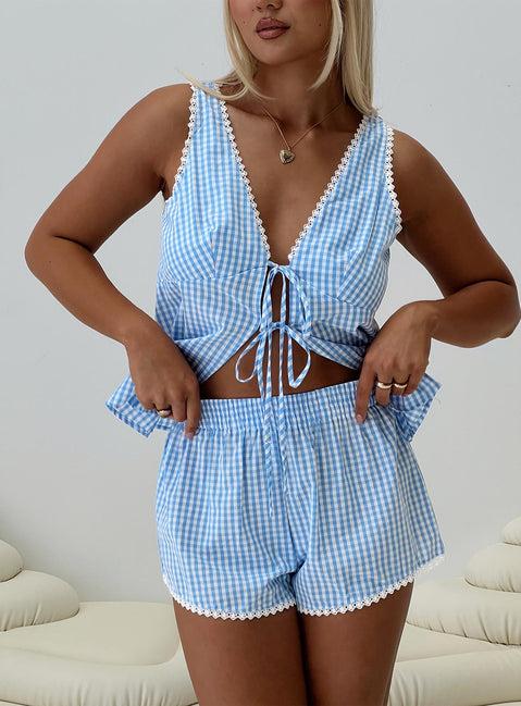 Jaycob Tie Front Set Blue Gingham Product Image