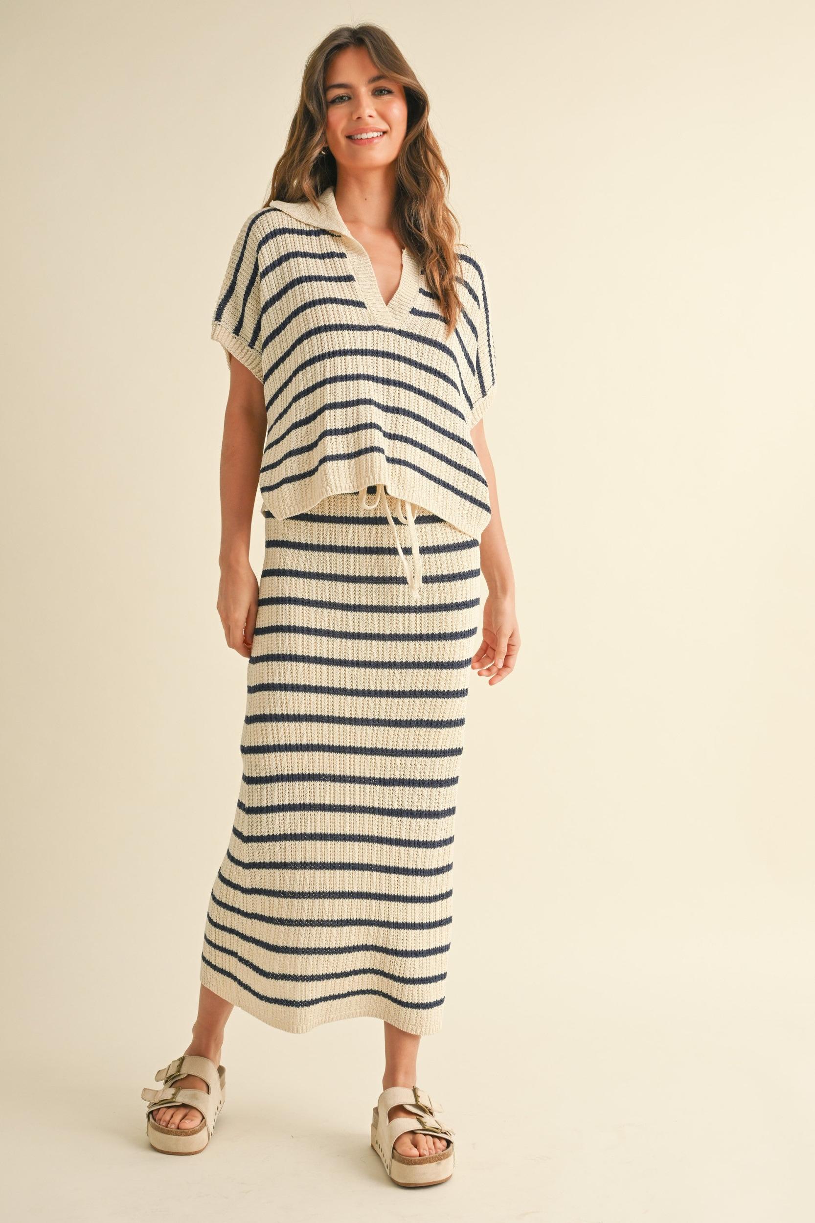 Striped Knit Midi Skirt Product Image