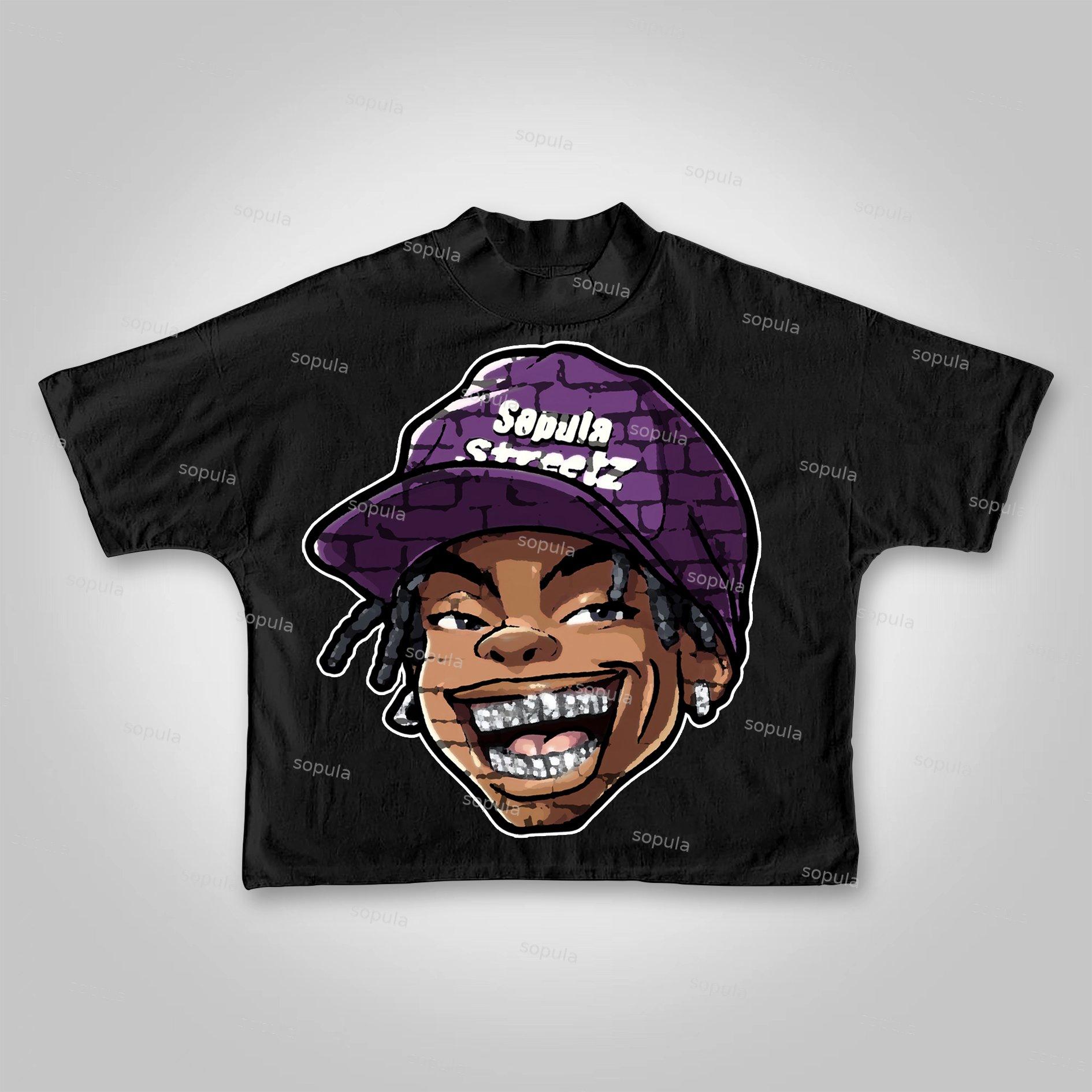 Sopula Street Trend Cartoon Graffiti Big Head Graphic Cropped T-shirt Product Image