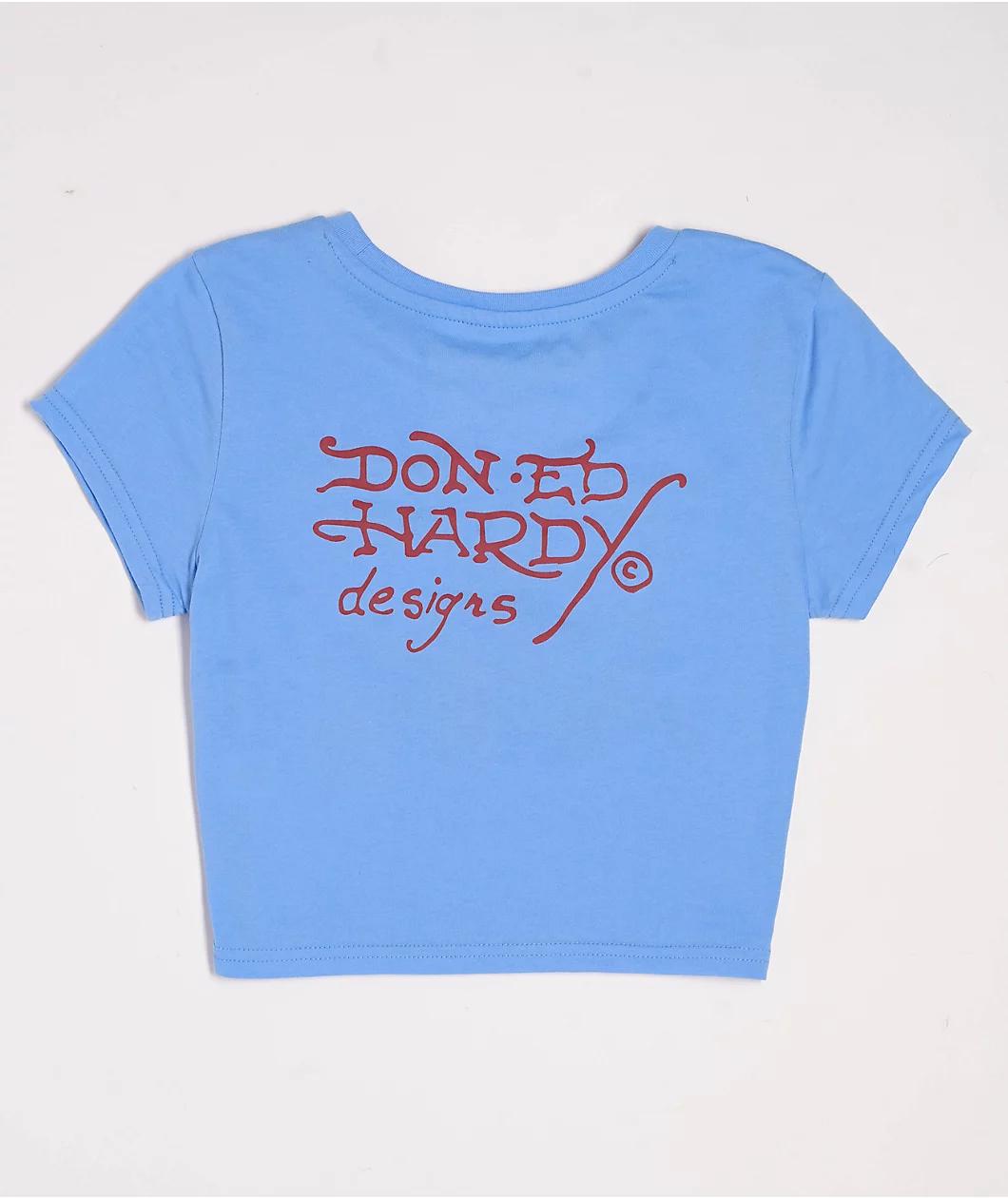 Ed Hardy Devil Panther Powder Blue Crop T-Shirt Product Image