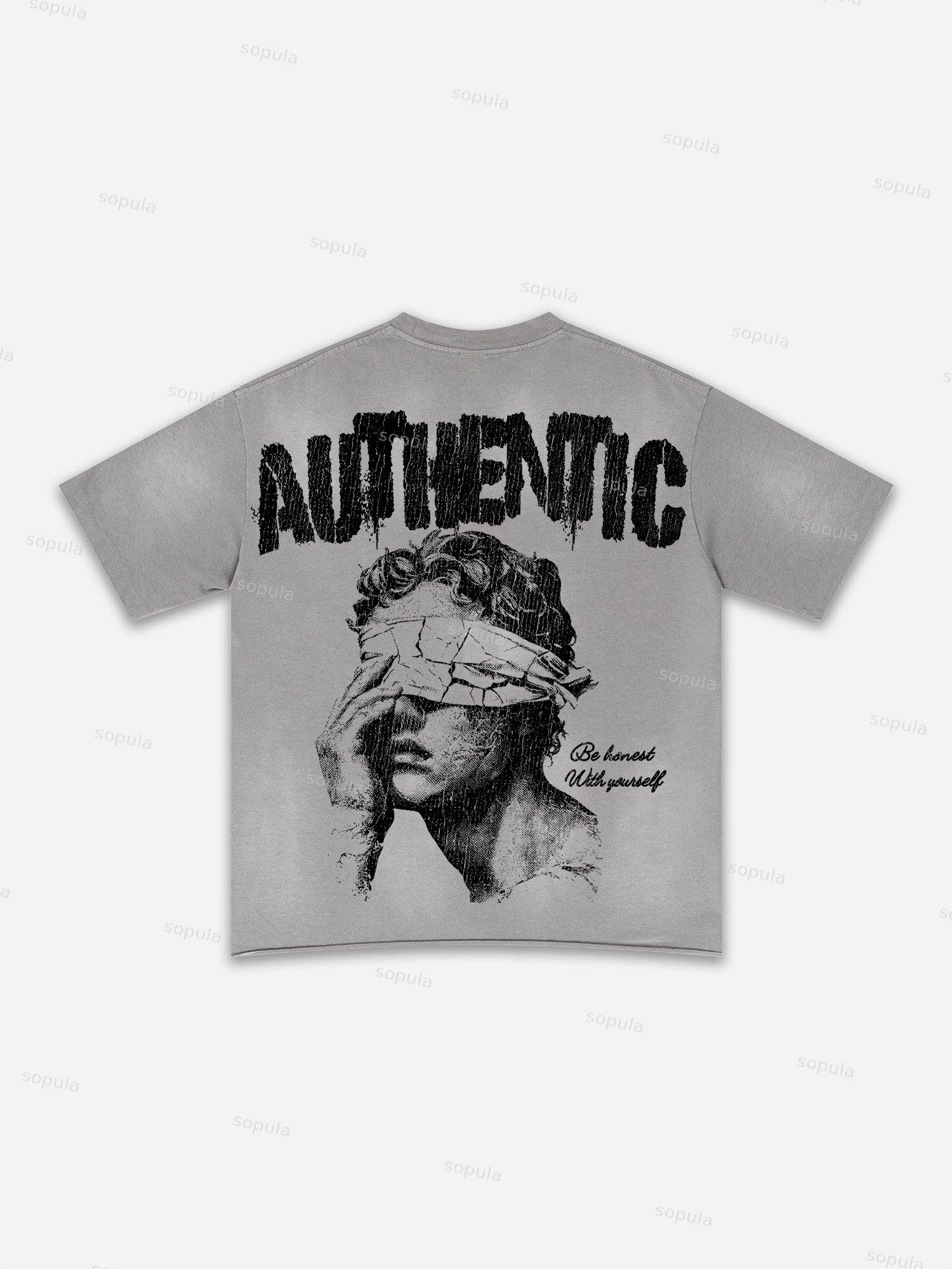 Authentic Abstract Portrait Print Washed T-shirt Product Image