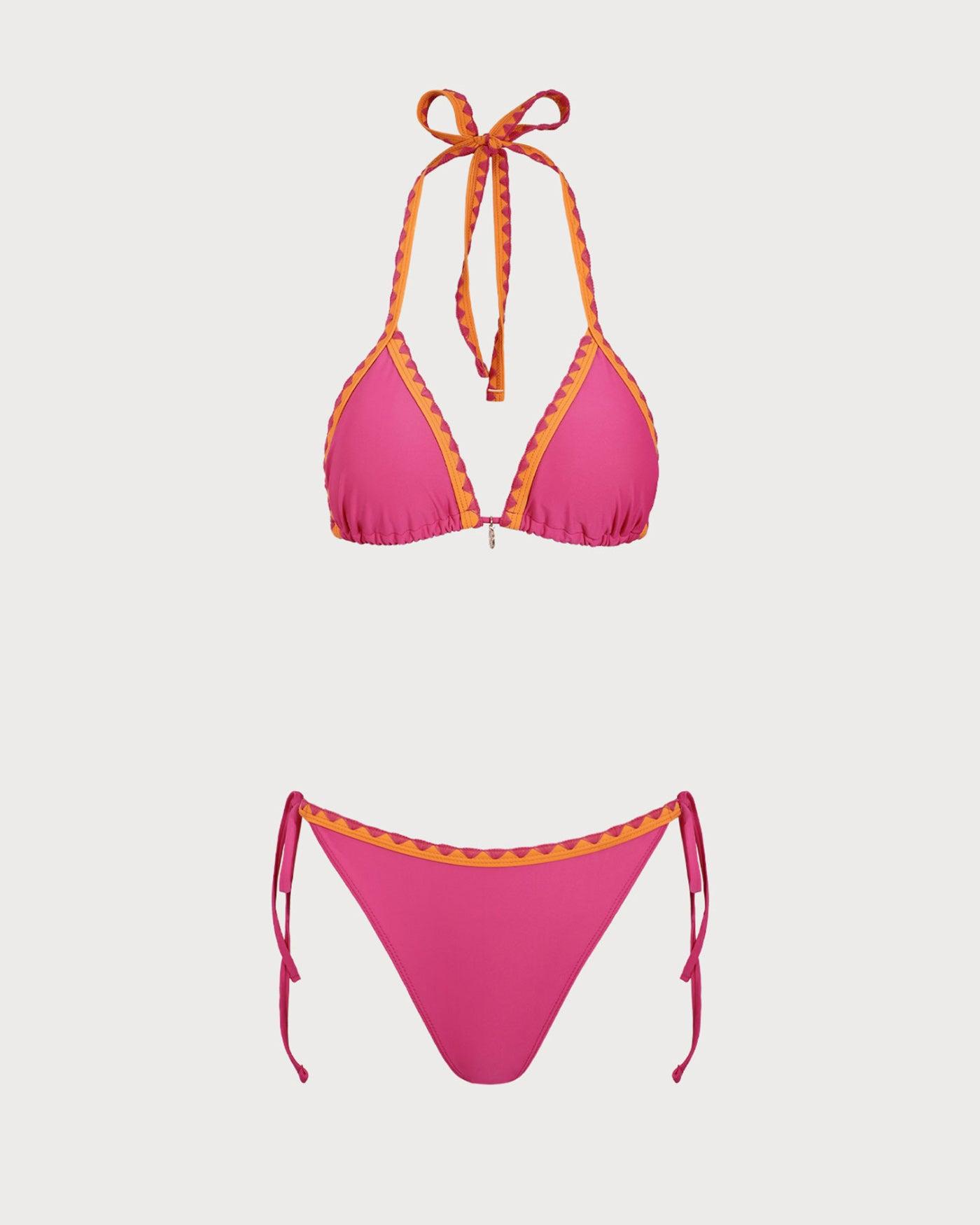 Pink Embroidery Contrasting Bikini Set Product Image