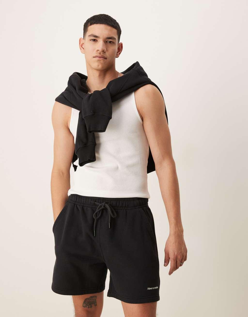 Abercrombie & Fitch logo drawstring fleece shorts in black - part of a set Product Image