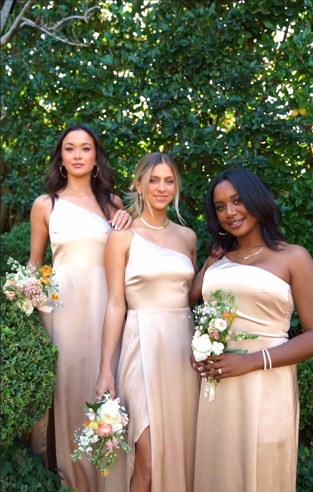 Shannon One Shoulder Dress ~ Champagne Luxe Satin Product Image