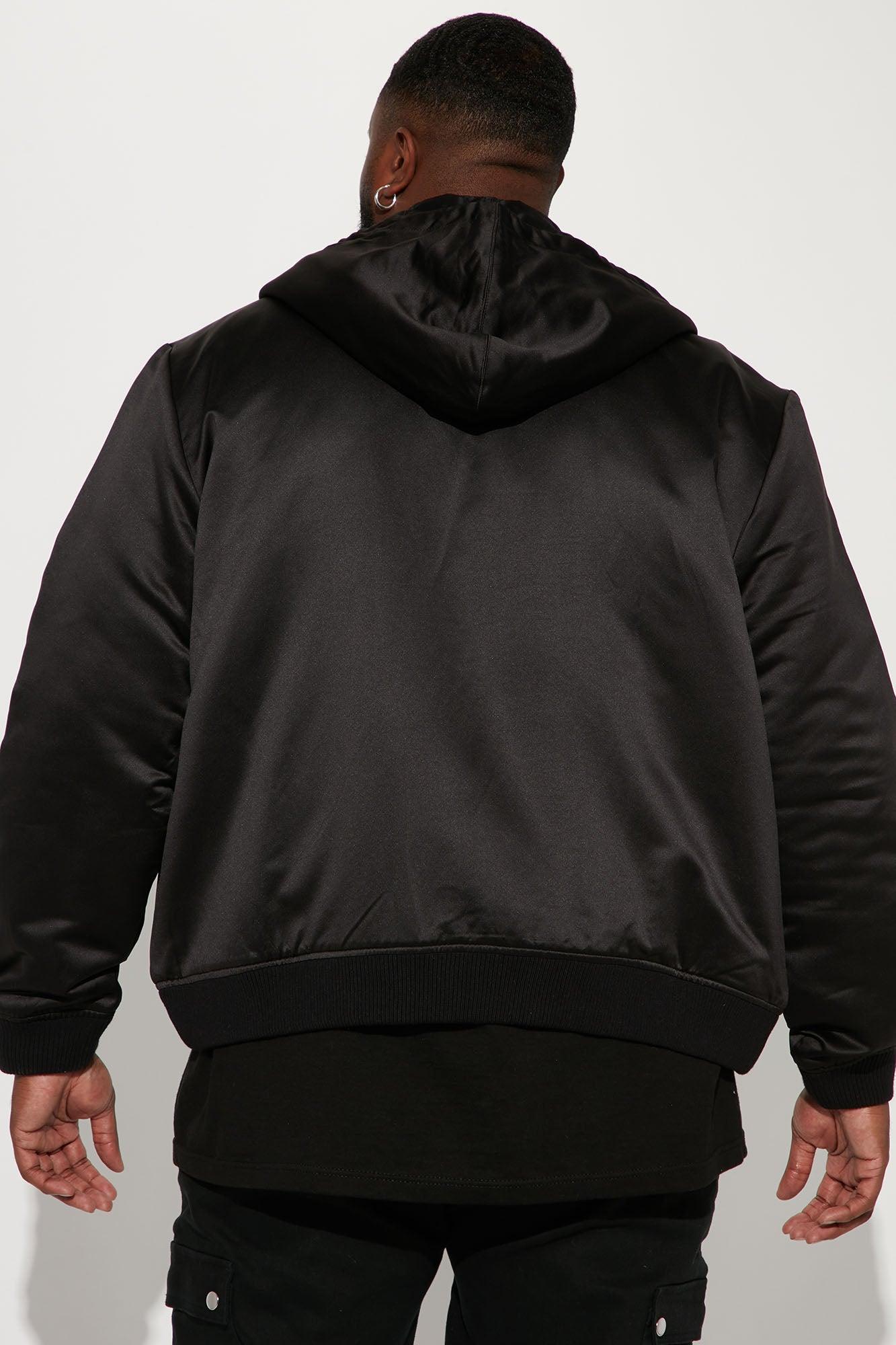 Padded Nylon Hooded Bomber Jacket - Black Product Image