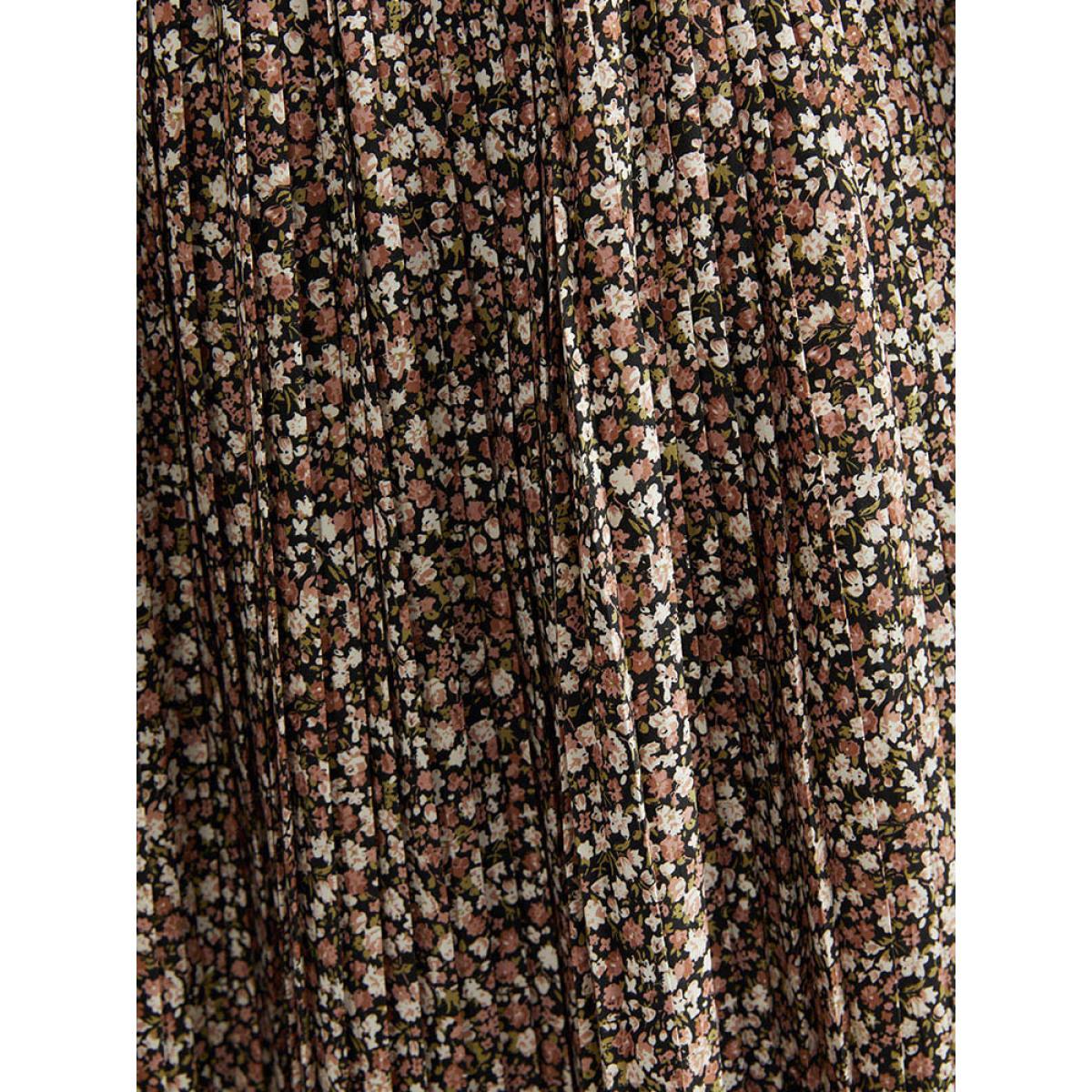 Plus Size Ditsy Floral Elastic Waist Midi Skirt Women Multicolor Elegant Pleated No stretch Dailywear Skirts BloomChic 28/5X Product Image