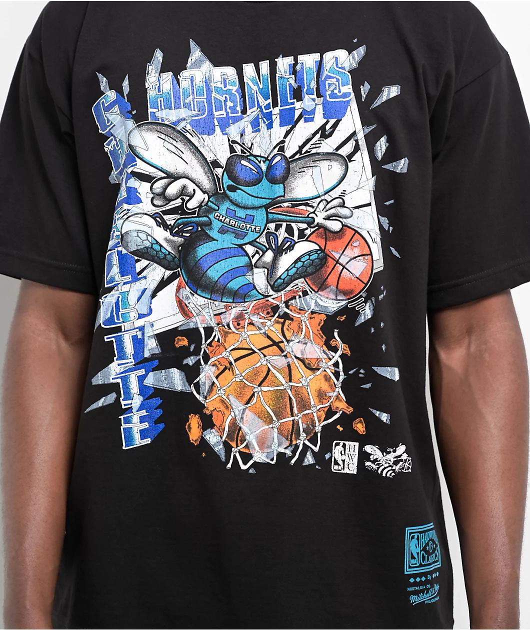 Mitchell & Ness x Charlotte Hornets Shatter Black T-Shirt Product Image