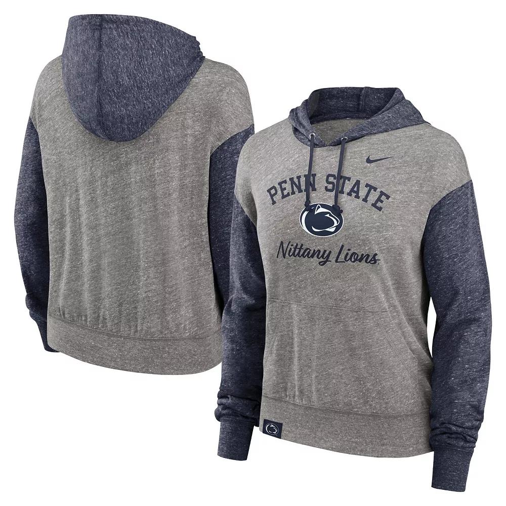 Women's Nike Heather Gray/Navy Penn State Nittany Lions Blitz Color Block Legacy Pullover Hoodie,  Product Image