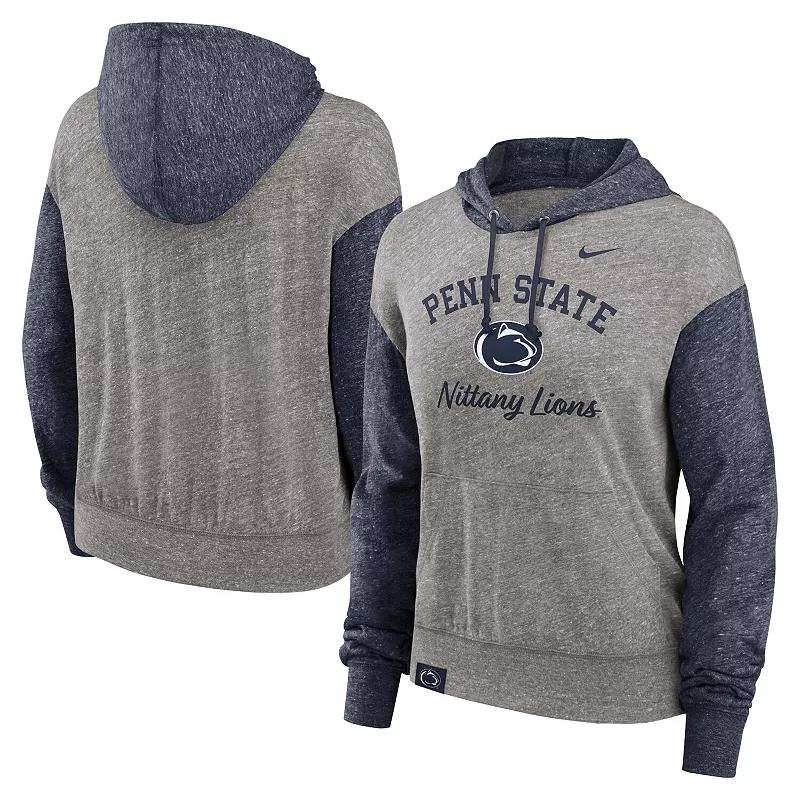 Women's Nike Heather Gray/Navy Penn State Nittany Lions Blitz Color Block Legacy Pullover Hoodie,  Product Image