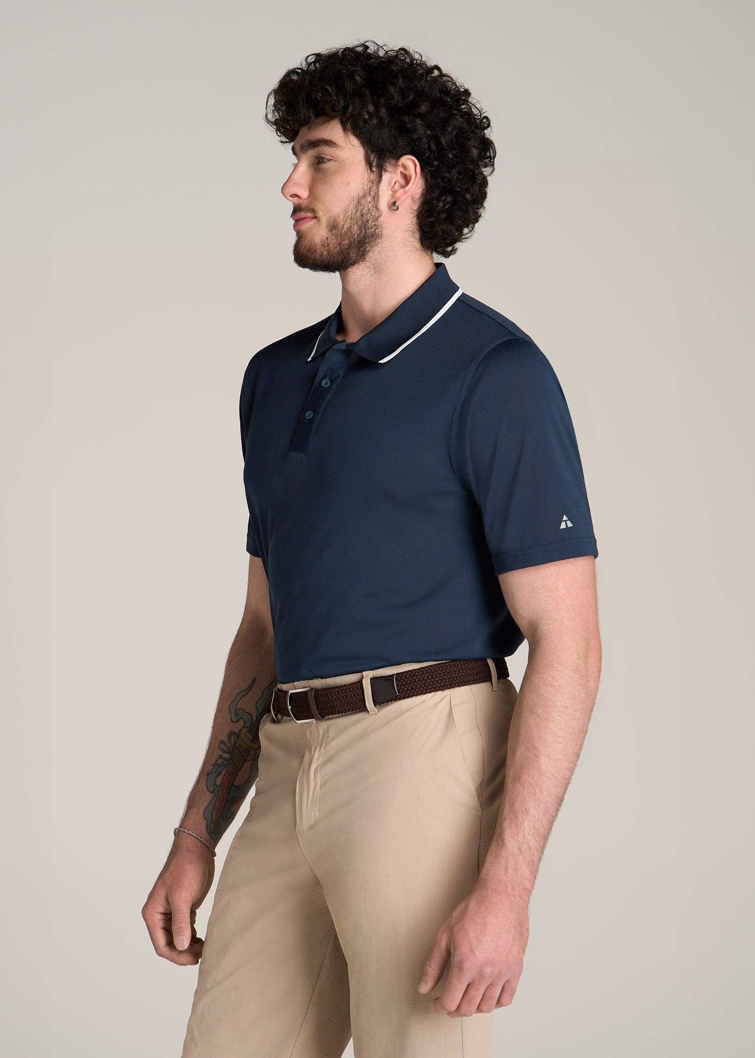 A.T. Performance Tipped Golf Polo for Tall Men in Bright Navy Male Product Image