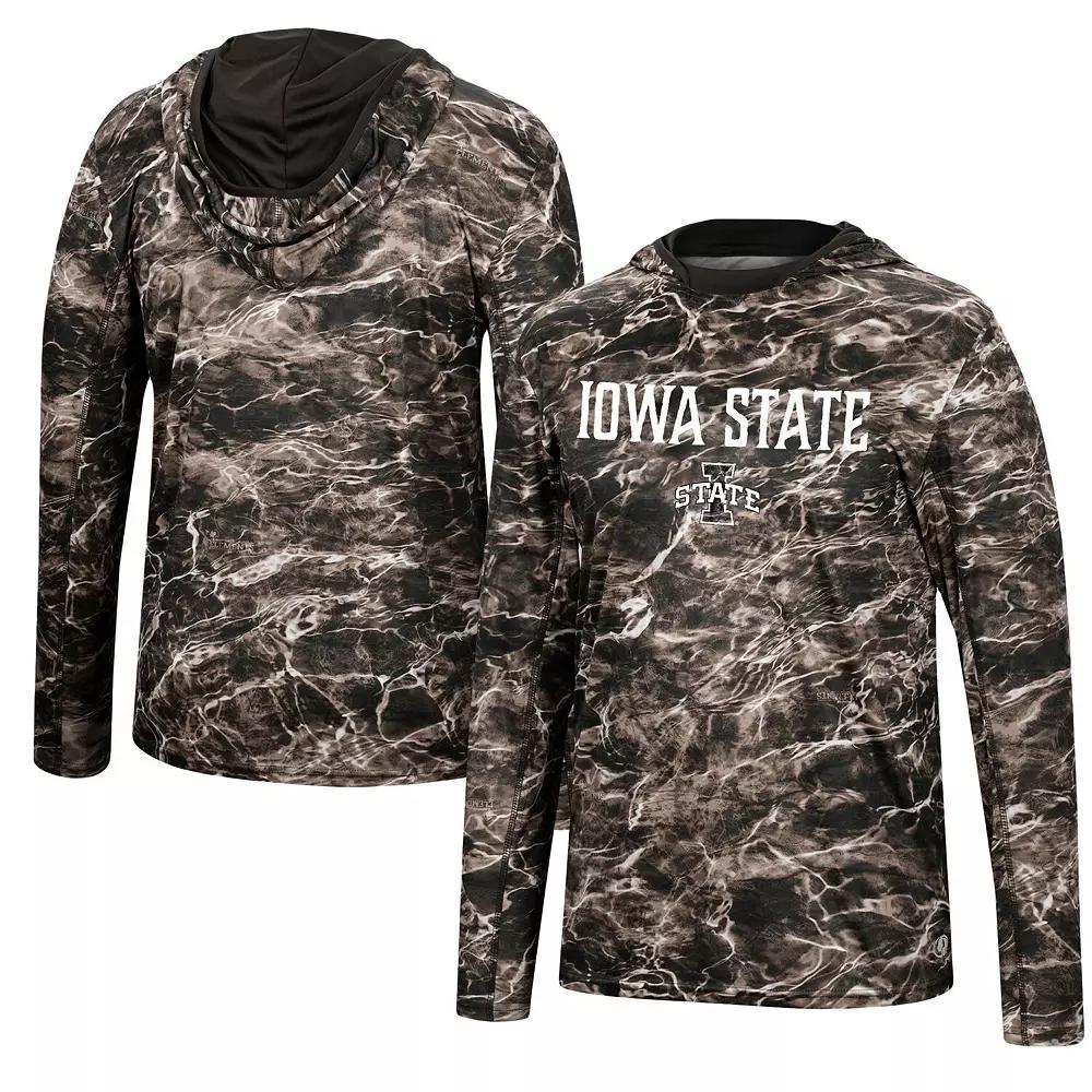 Men's Colosseum Black Iowa State Cyclones Mossy Oak SPF 50 Performance Long Sleeve Hoodie T-Shirt, Size: Large Product Image