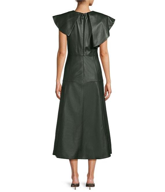 Antonio Melani x Jennifer Sumko Emi Genuine Leather Round Neck Ruffle Top Sleeveless A-Line Midi Dress Product Image