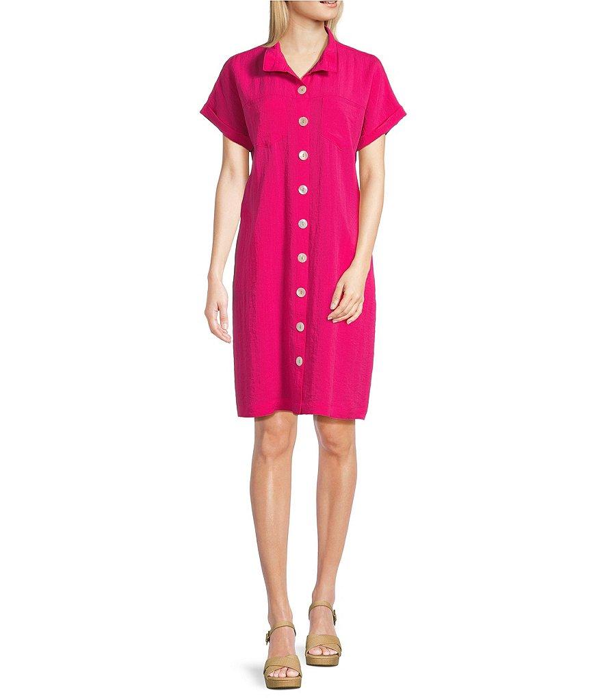 John Mark Wire Collar Short Dolman Sleeve Button-Front Dress Product Image