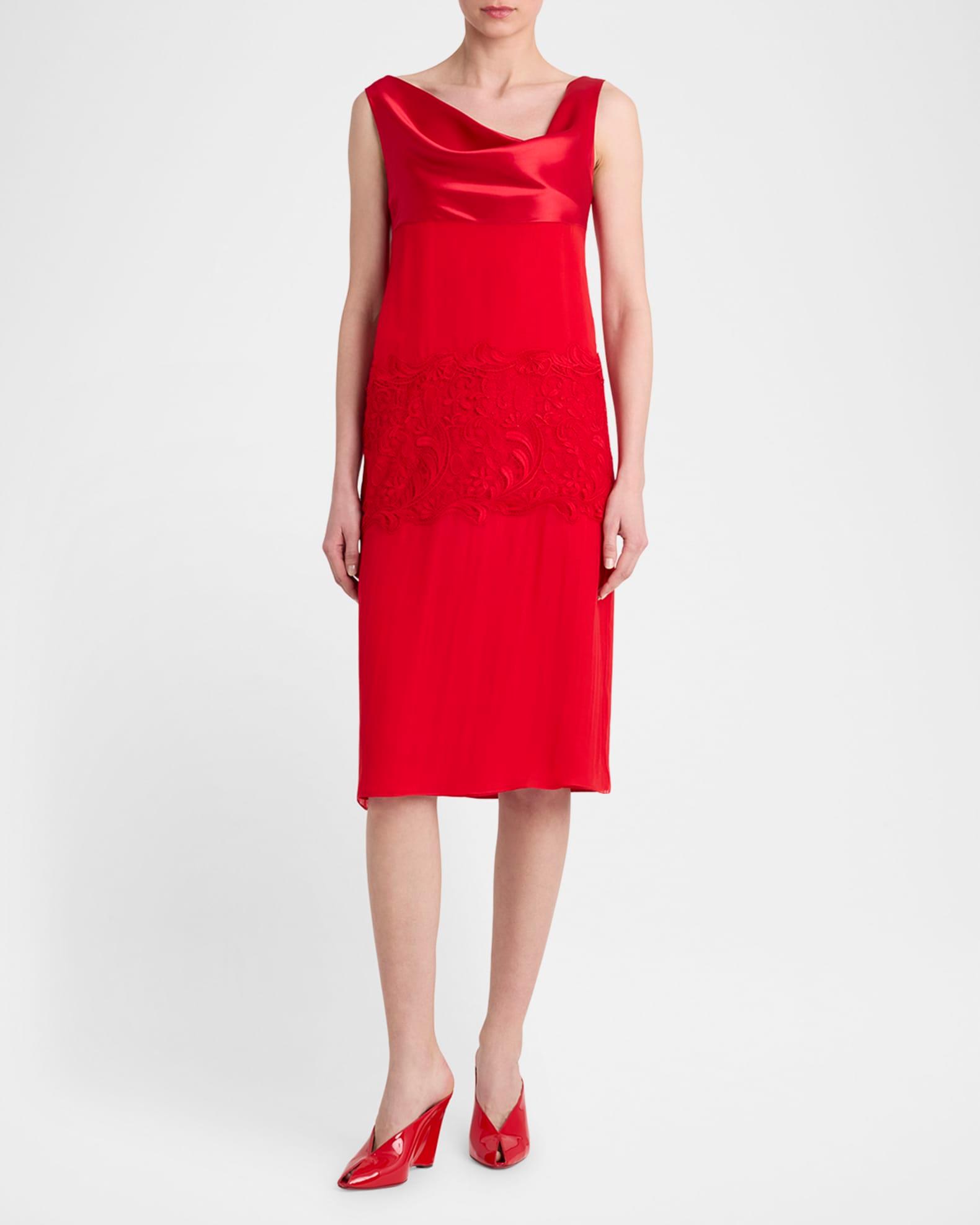 lace-Panel Silk Chiffon Midi Dress Product Image