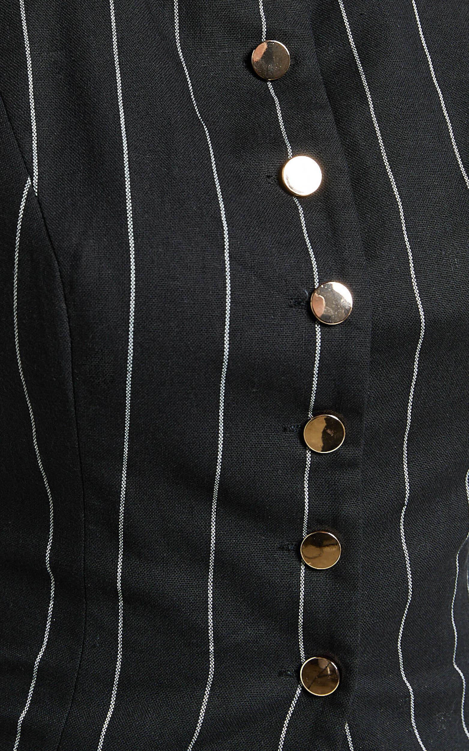 Calvin Two Piece Set - Tailored Linen Scoop Neck Vest Top and A Line Mini Skirt Set in Black Product Image