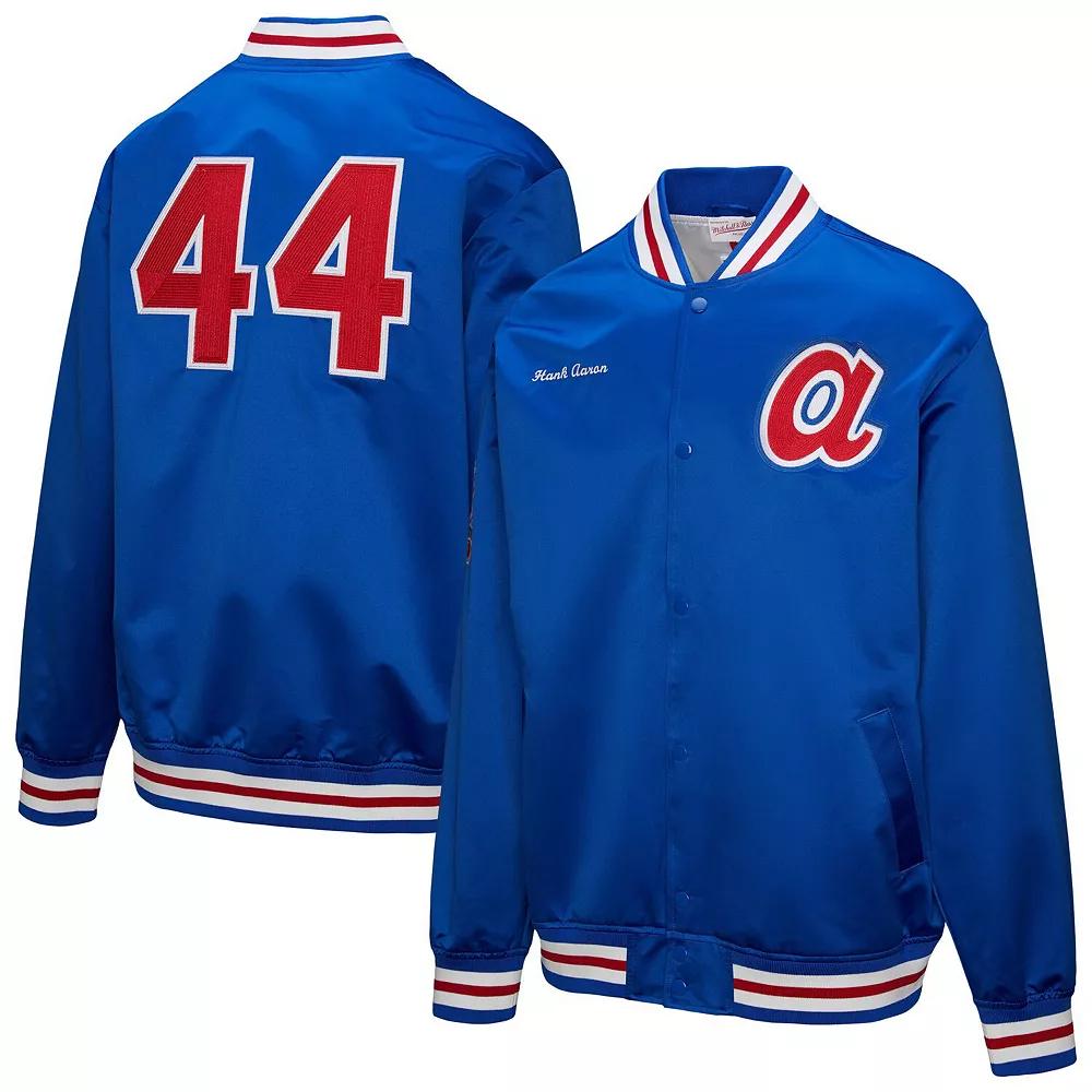 Men's Mitchell & Ness Hank Aaron Royal Atlanta Braves Legends Collection Vintage Satin Full-Snap Jacket,  Product Image