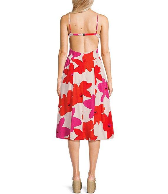 GB Floral Printed Linen Blend Open-Back Midi Dress Product Image
