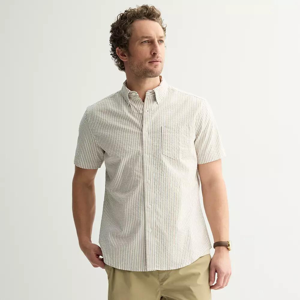 Men's Sonoma Goods For Life® Seersucker Short Sleeve Shirt, Size: Large, Melon Stripe Product Image