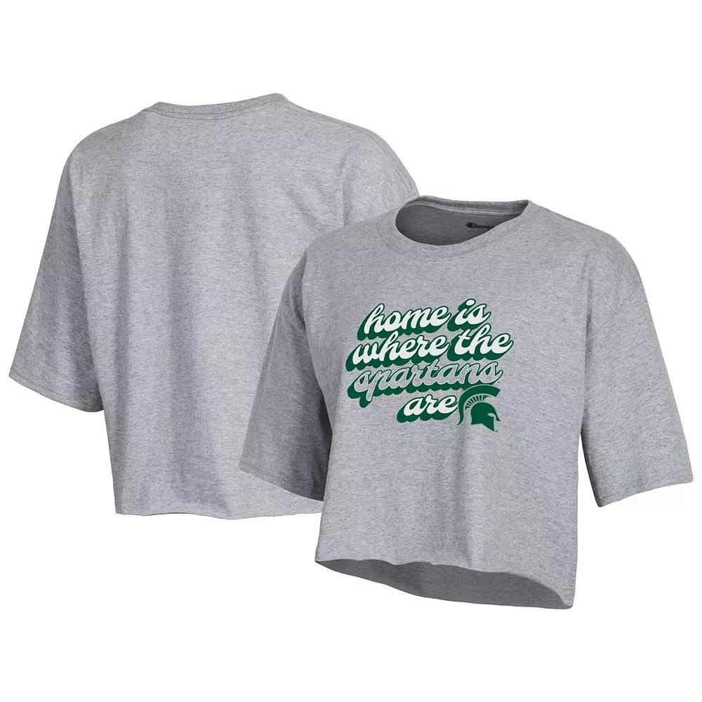 Women's Champion Heather Gray Michigan State Spartans Boyfriend Cropped T-Shirt,  Product Image