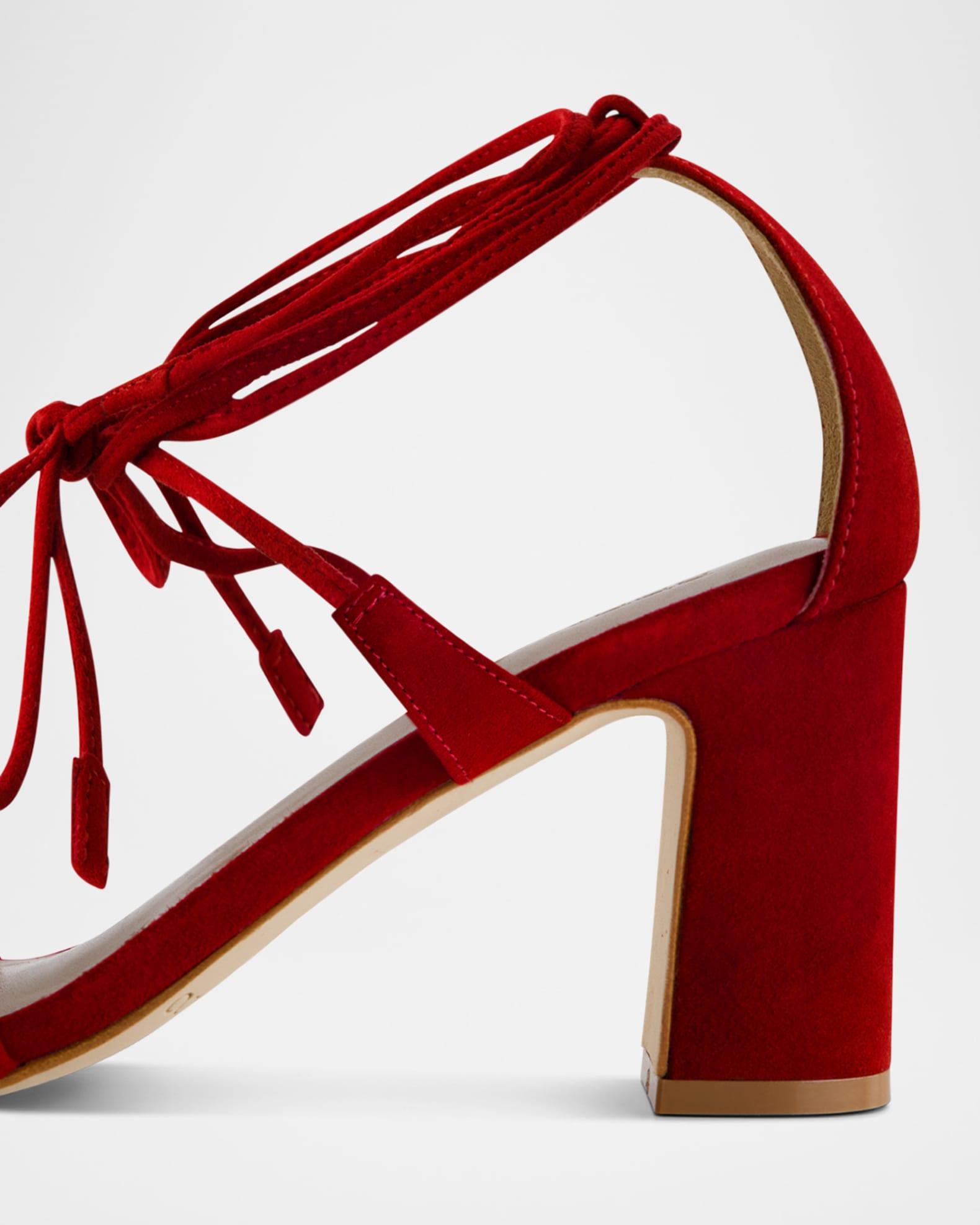 Suede Ankle-Wrap Block Sandals Product Image