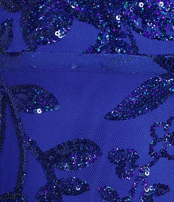 B. Darlin Sequin Patterned V-Neck Spaghetti Strap Tie Back Dress Product Image