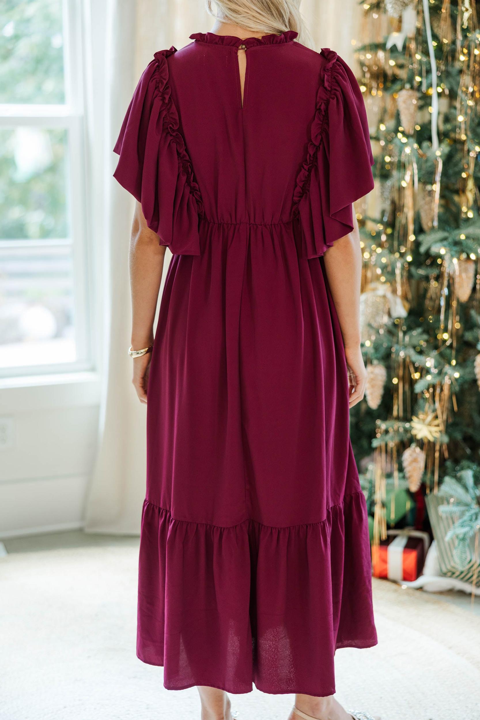 All The Good Burgundy Red Ruffled Midi Dress Female Product Image