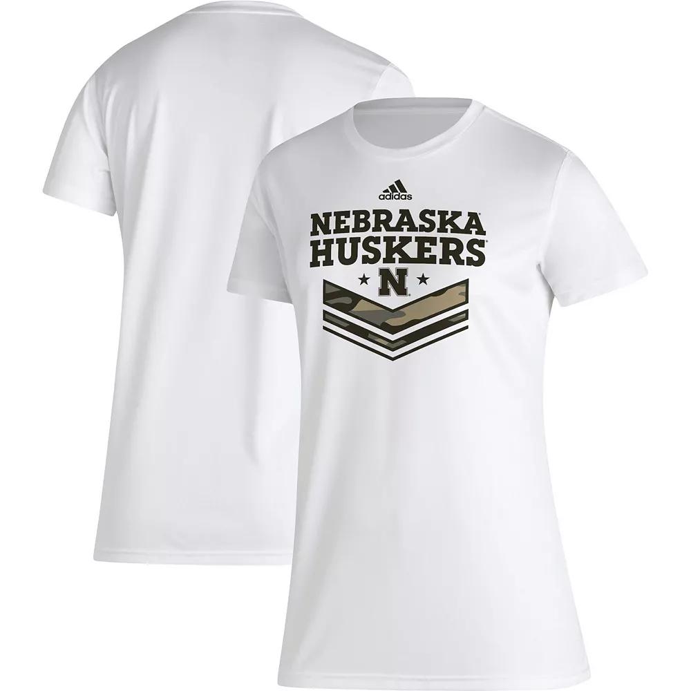 Women's adidas White Nebraska Huskers Military Appreciation AEROREADY T-Shirt,  Product Image