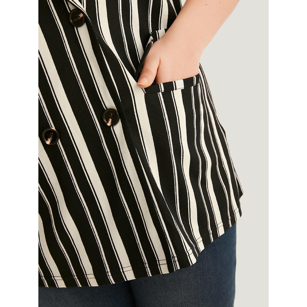 Plus Size Halloween Striped Pocket Double Breasted Lapel Collar Sleeveless Blazer Black Women Office Striped Contrast Sleeveless Sleeveless Lapel Collar 26/4X Pocket Office Blazers BloomChic Product Image