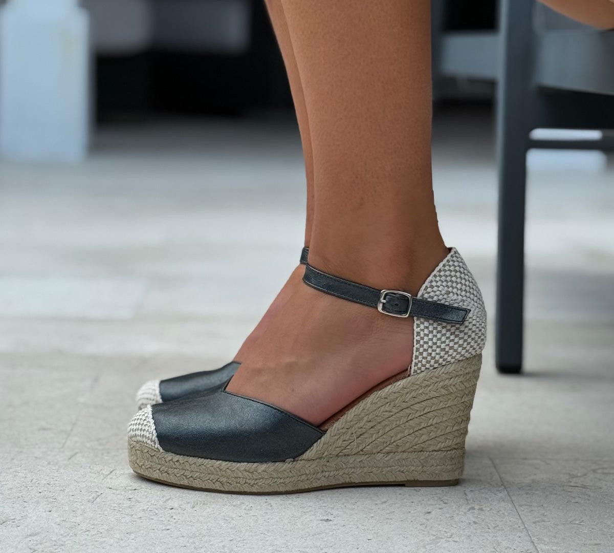 Jimena Metallic Black High Wedge Strap Product Image