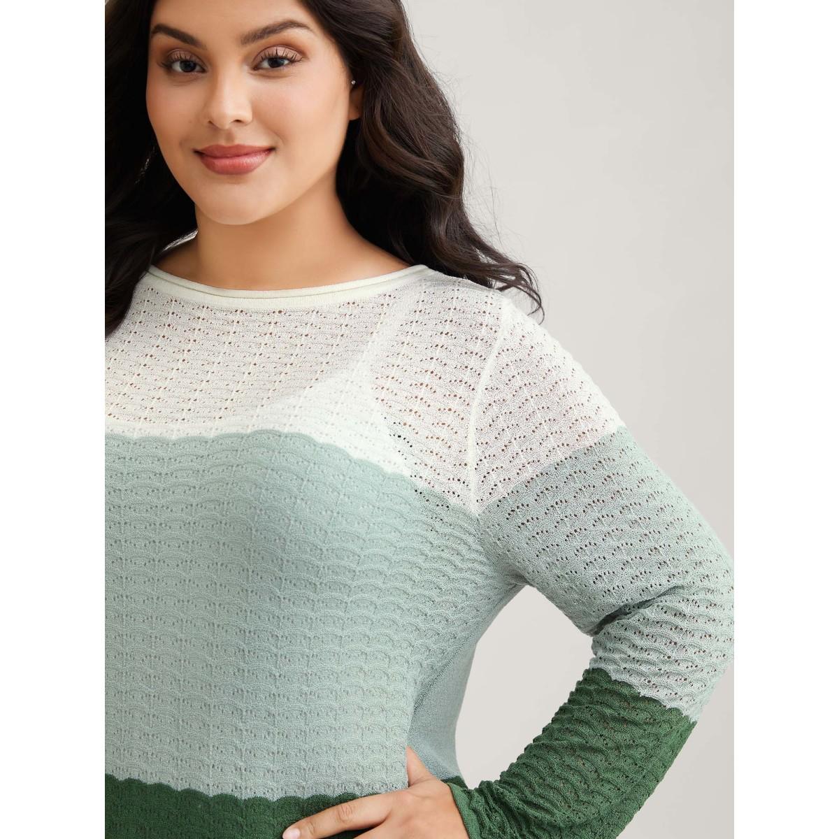 Plus Size Color Contrast Boat Neck Lightweight Pullover Moss Women Leisure Loose Long Sleeve Boat Neck Casual Pullovers BloomChic 18-20/2X Product Image