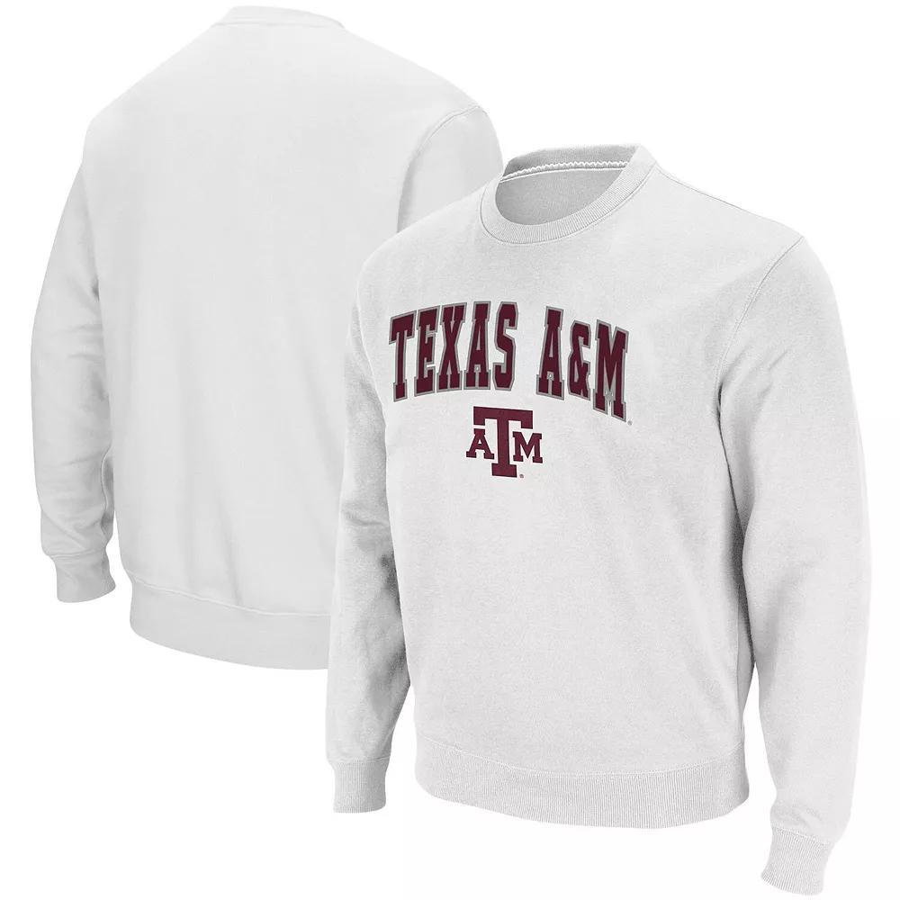Men's Colosseum White Texas A&M Aggies Arch & Logo Tackle Twill Pullover Sweatshirt,  Product Image