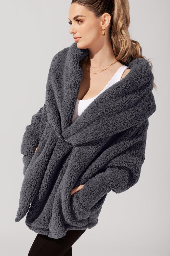 Faux Sherpa Cocoon Coat - Cool Grey Product Image