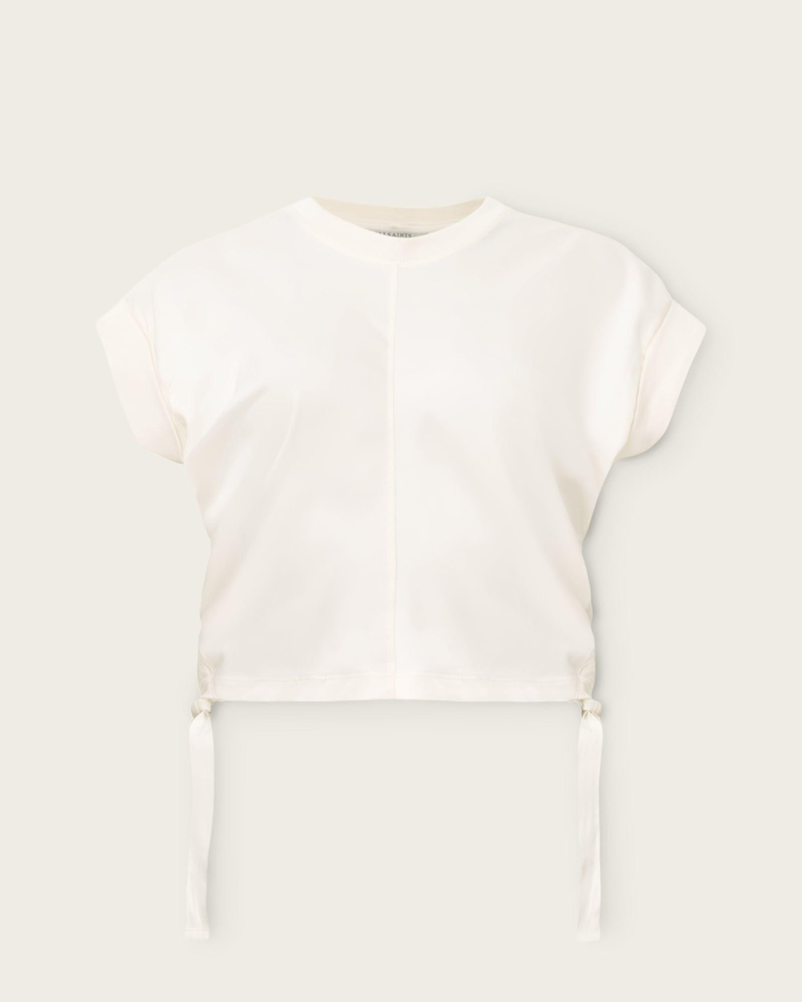 Mira Cropped Satin Drawcord T-Shirt TOFU WHITE | ALLSAINTS US Product Image