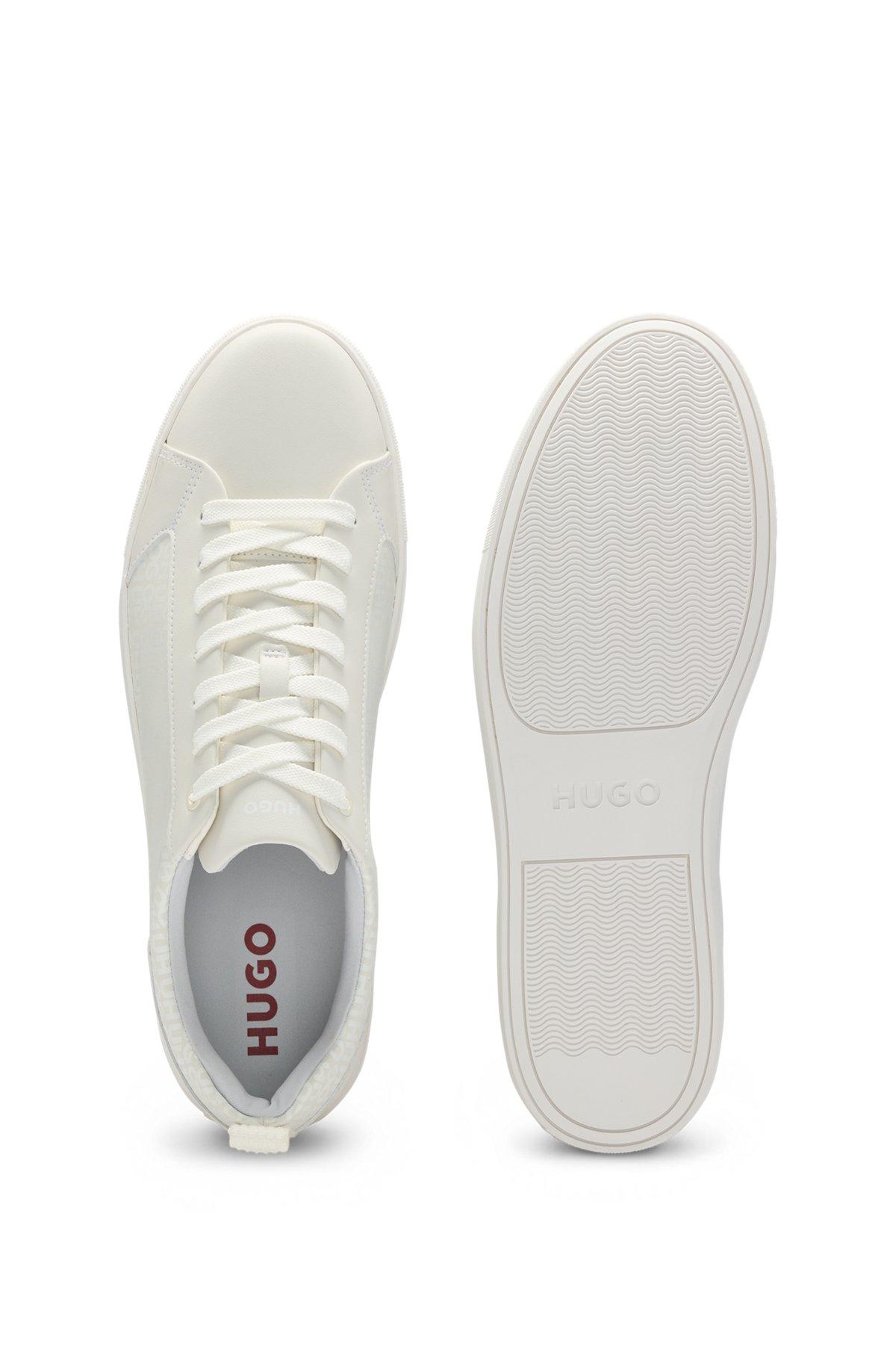 HUGO - Faux-leather trainers with tonal monograms - White Product Image