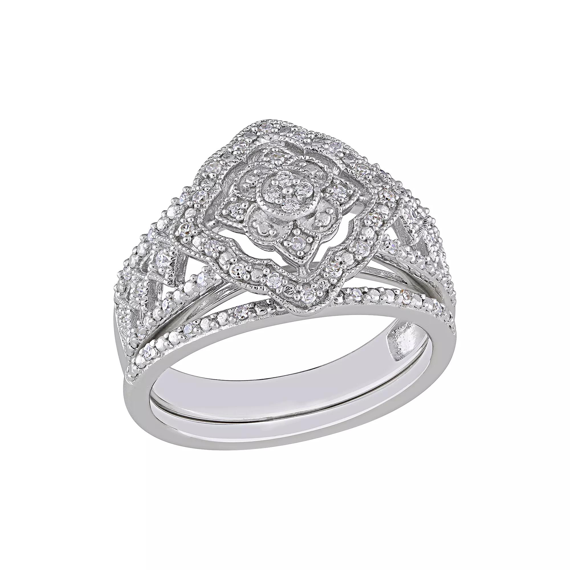 Stella Grace Sterling Silver 1/4 ct. T.W. Diamond Engagement Ring Set, Women's, Size: 8 Product Image