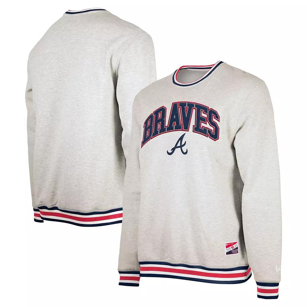 Men's New Era Heather Gray Atlanta Braves Throwback Classic Pullover Sweatshirt,  Product Image