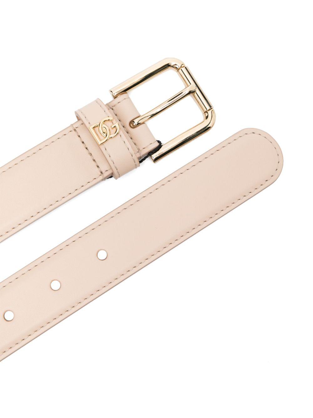 DOLCE & GABBANA Logo-lettering Leather Belt In Beige Product Image