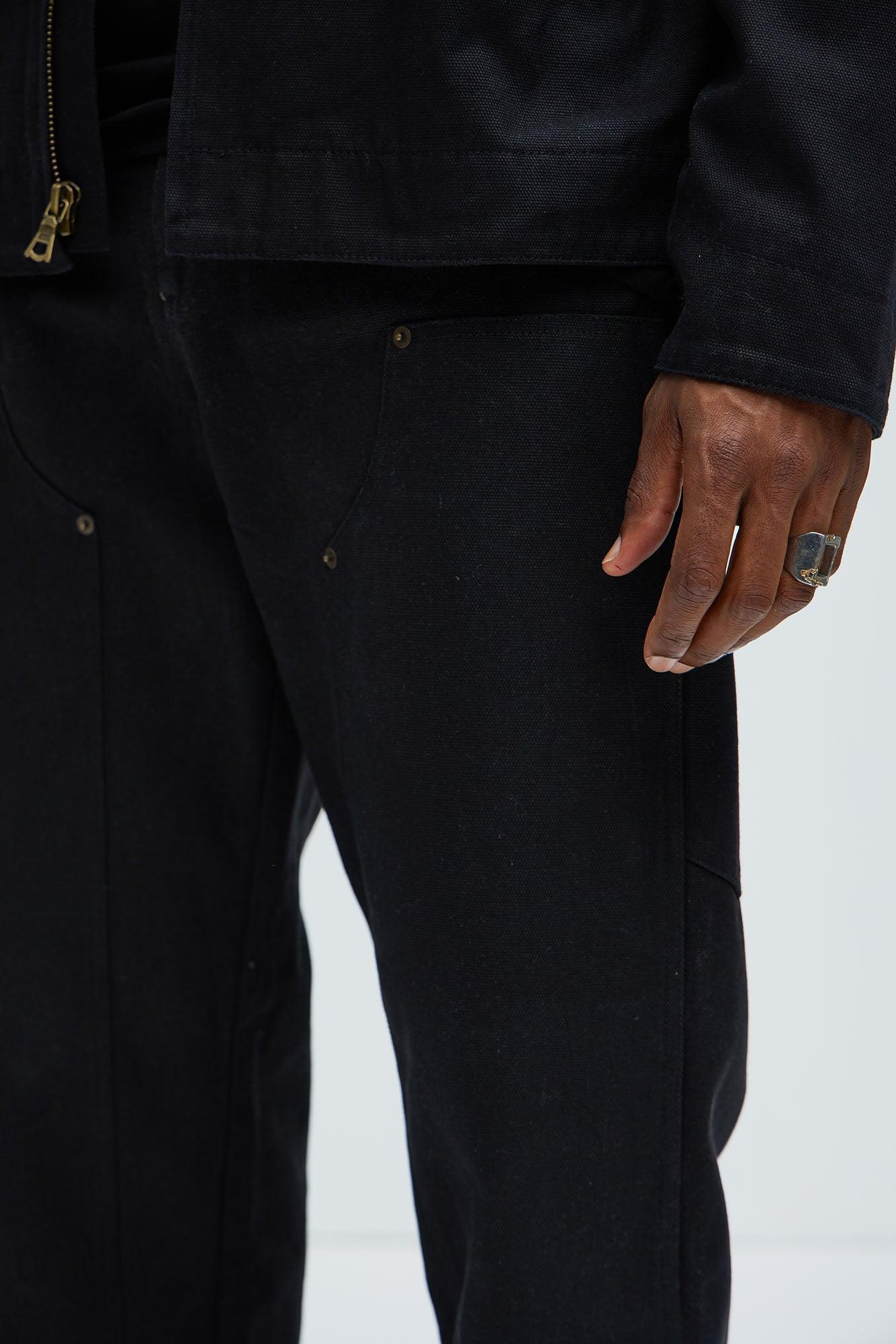 Alexander Double Knee Straight Utility Canvas Pants - Black Product Image