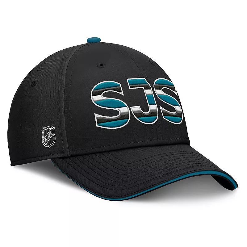 Men's Fanatics Black/Teal San Jose Sharks Authentic Pro Rink Team Code Flex Hat,  Product Image