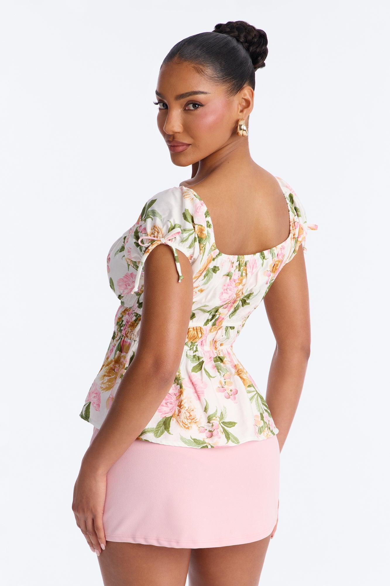 Regina Babydoll Floral Short Sleeve Smocked Top - Ivory/combo Female Product Image