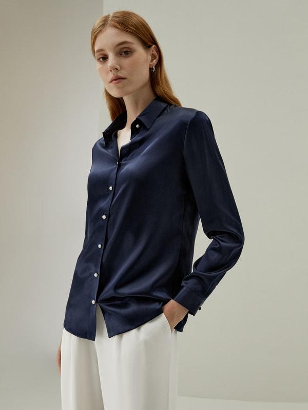 Classic Pearl Button Silk Shirt Product Image