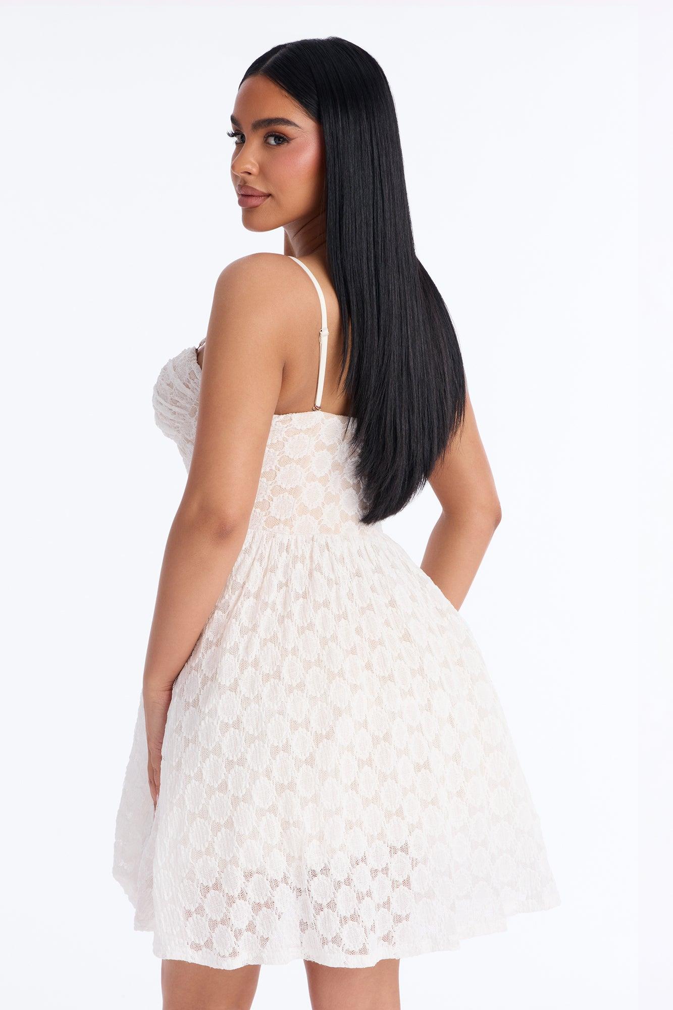 Quinn Corset Waist Lace Mini Dress - Ivory Female Product Image