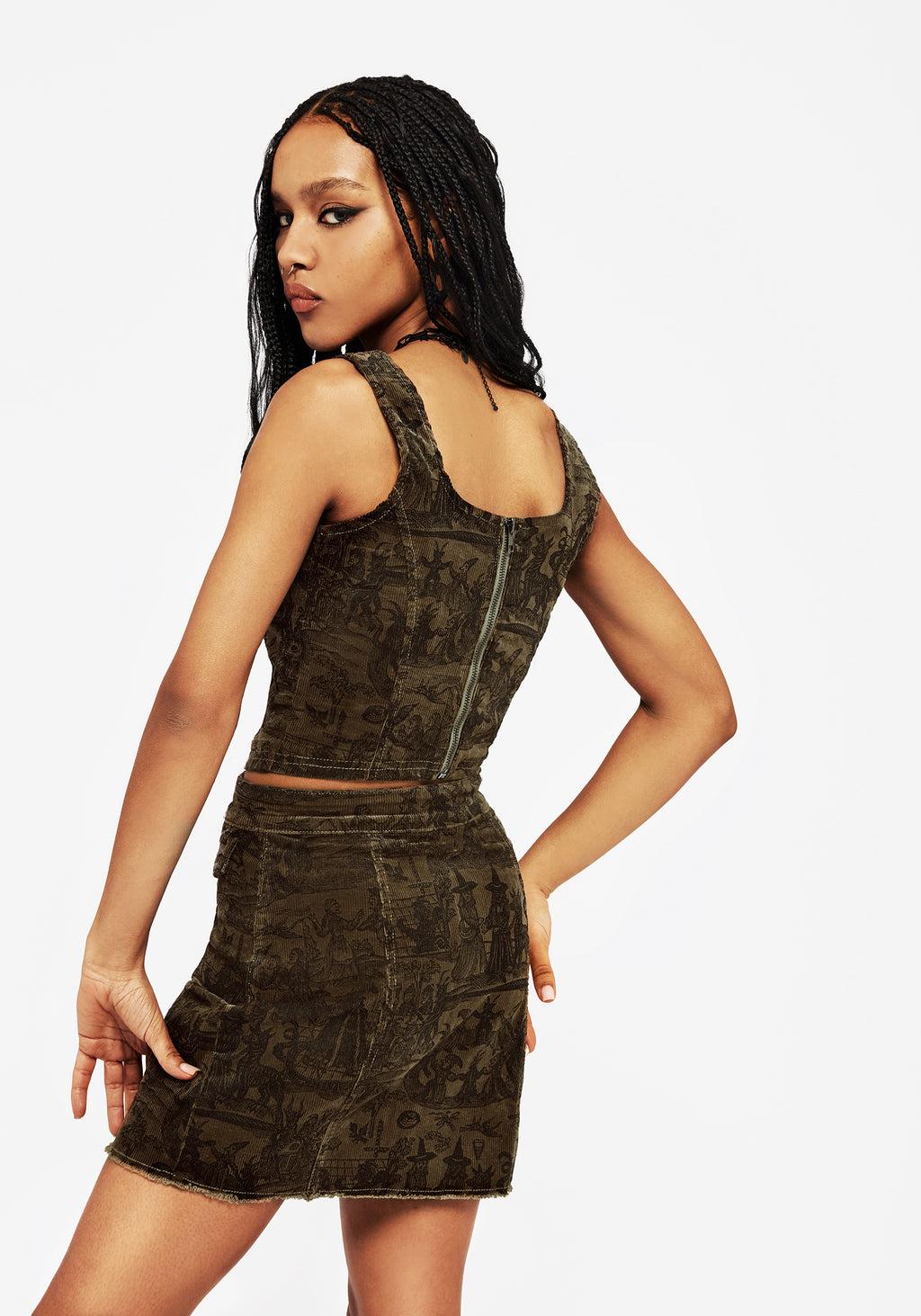 Diabolical Cord Woodcut Print Zip Corset Top Product Image