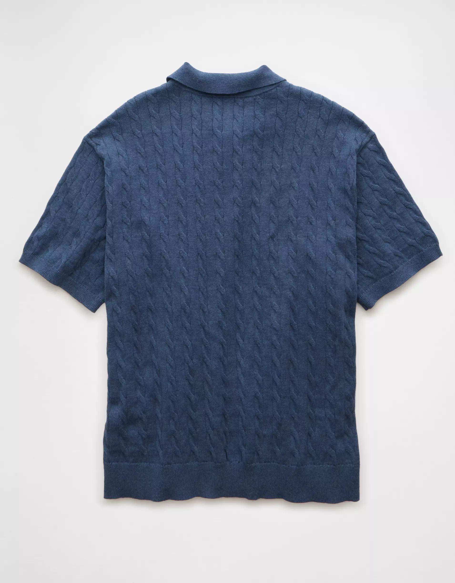 AE Weekend Cable Knit Button-Up Sweater Polo Shirt Product Image