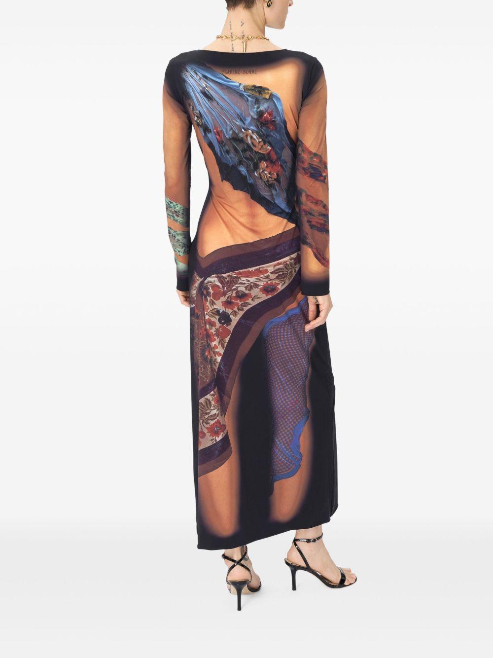 MARINE SERRE Multicolor Long Dress With All-over Graphic Print In Tech Fabric Woman In Beige Product Image