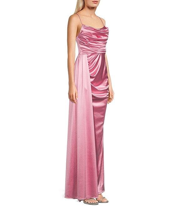 B. Darlin Satin Sweetheart Neckline Side Drape Long Dress Product Image