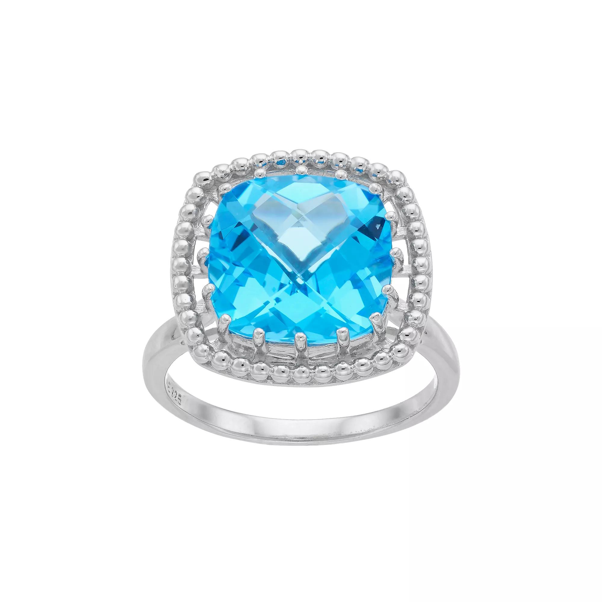 Sterling Silver Blue Topaz Square Halo Ring, Women's, Size: 7 Product Image