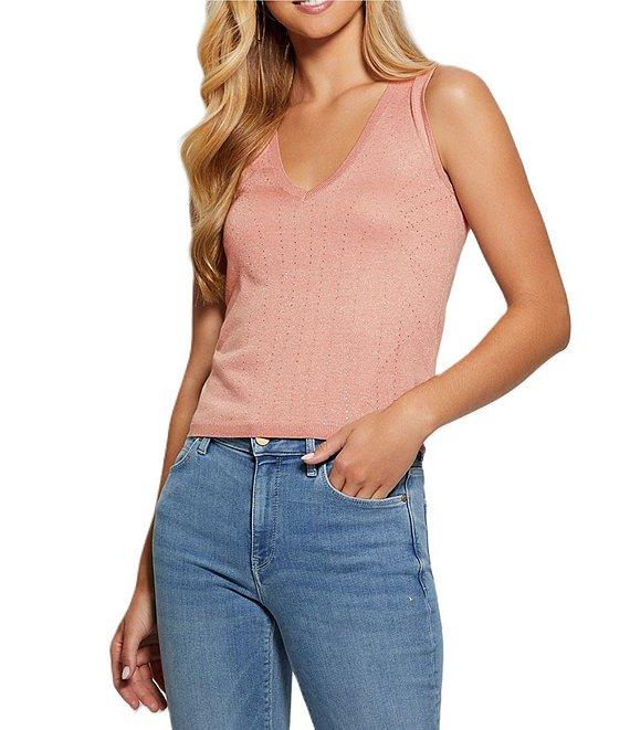 Guess Sleeveless Janine Rhinestone Allover Print Knit Top Product Image