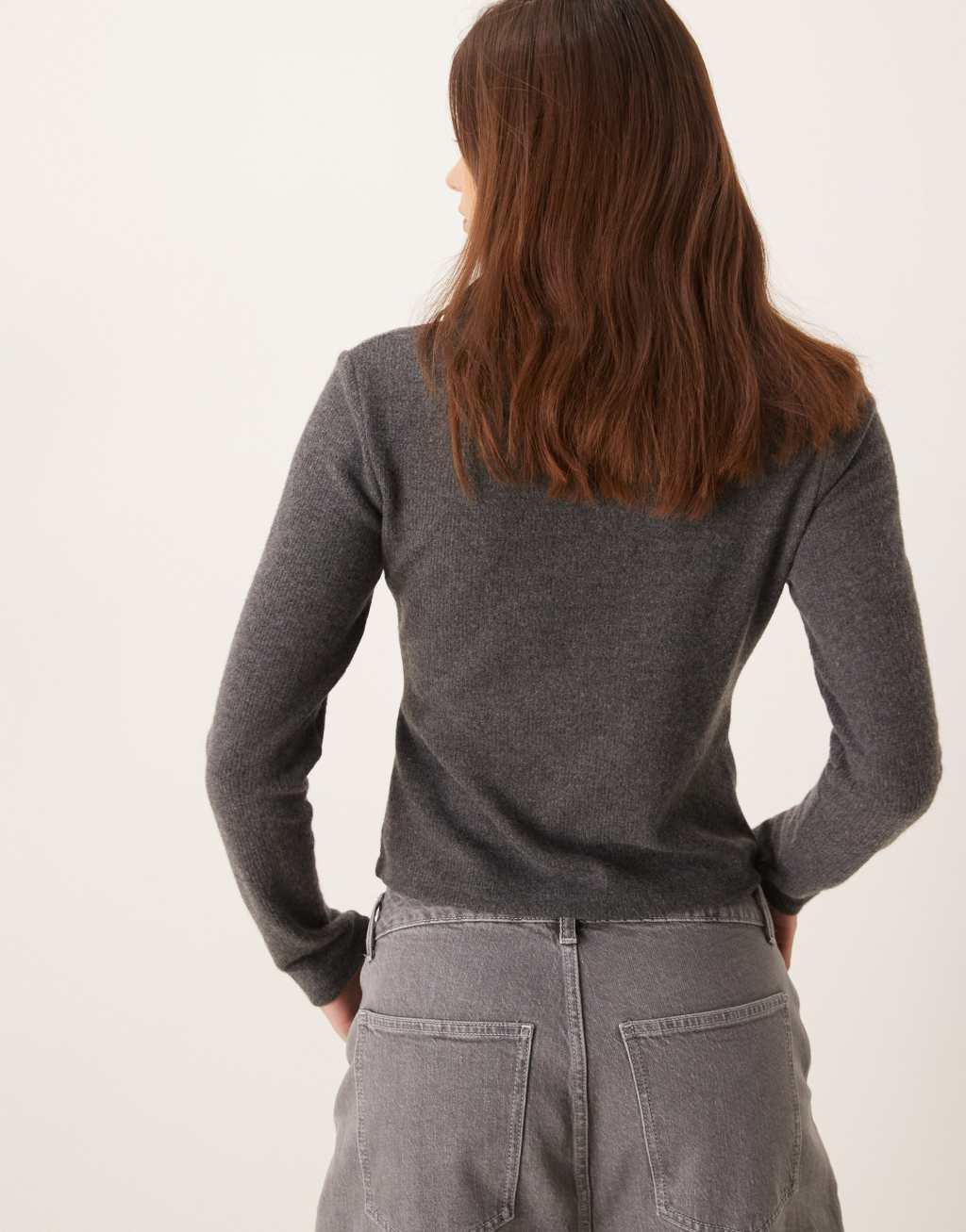 ASOS DESIGN supersoft button up cardigan with collar detail in gray Product Image