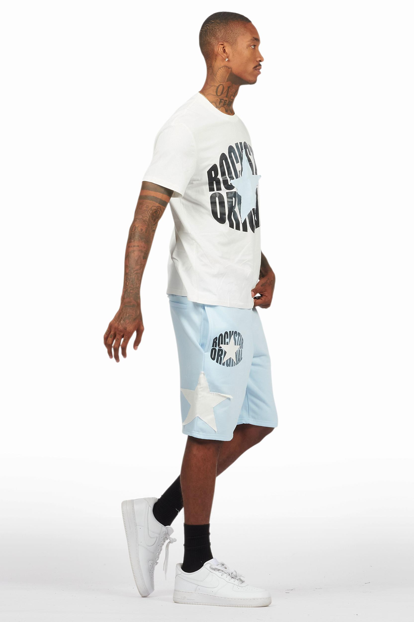 Sarge White/Blue T-Shirt/Short Set Male Product Image